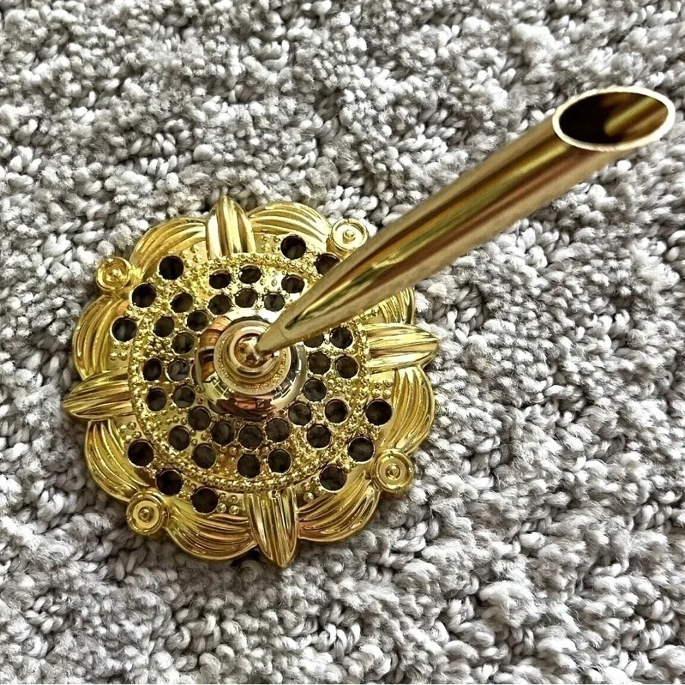 Gold Filigree Round Pen Holder Wedding Ceremony Funeral Guest Book - NO PEN
